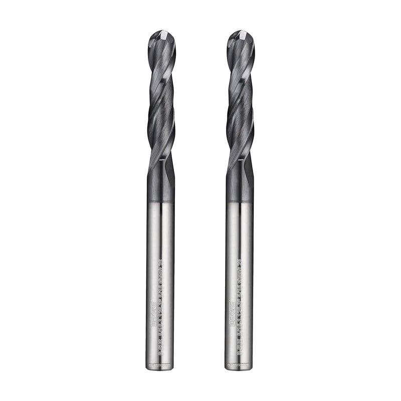 WEXWE Store Tools Extra Long Ball Nose Carbide End Mill, TiAlCN Coating CNC Cutting Tools for Stainless and Hardened Steel, Medium Alloy Steel, 2 Flute,5/16" Shank Lengthen Size (EXL（ .312） 5/16-3", 2pcs) - Image 1